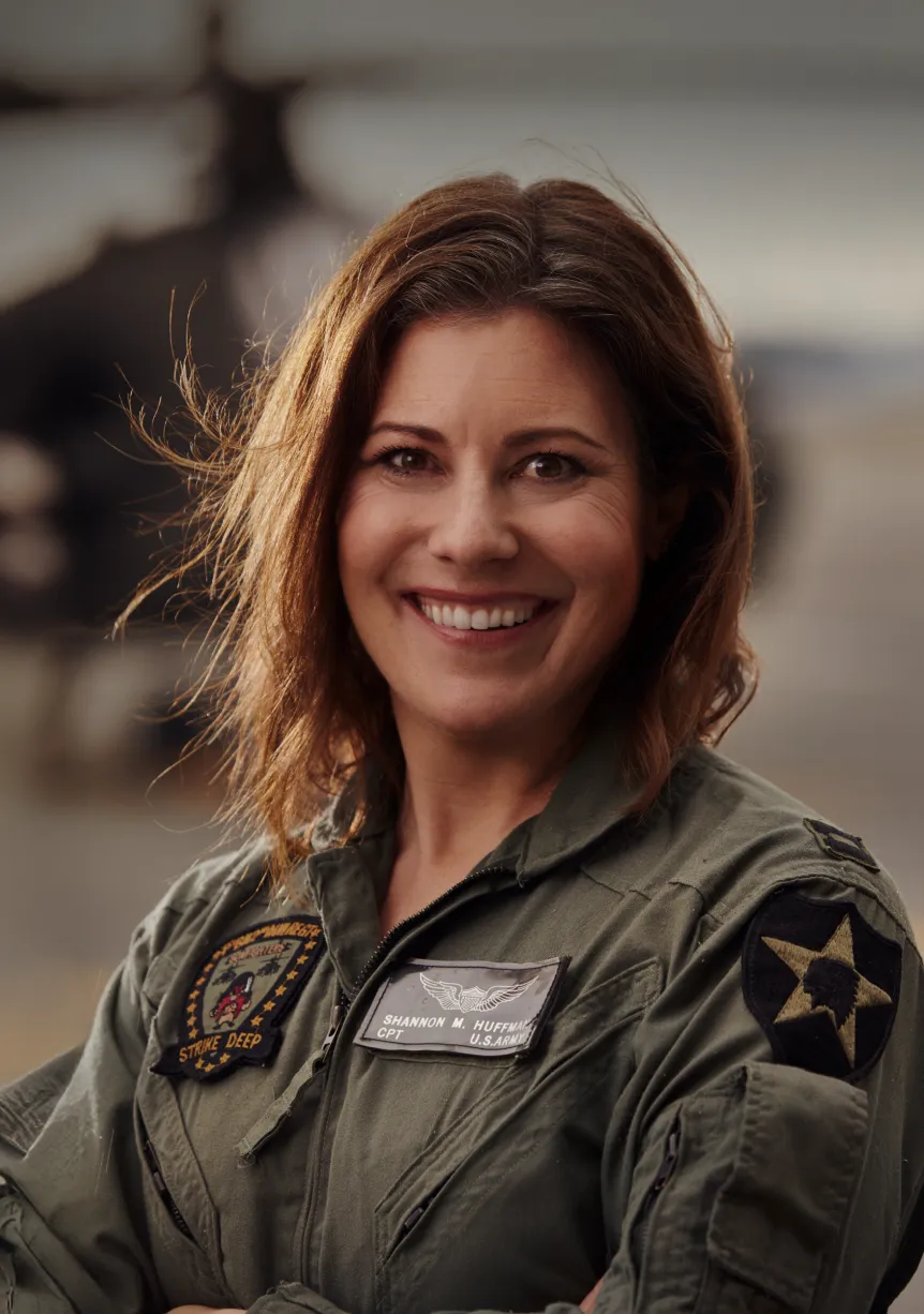 Shannon Huffman Polson in her Army flight suit