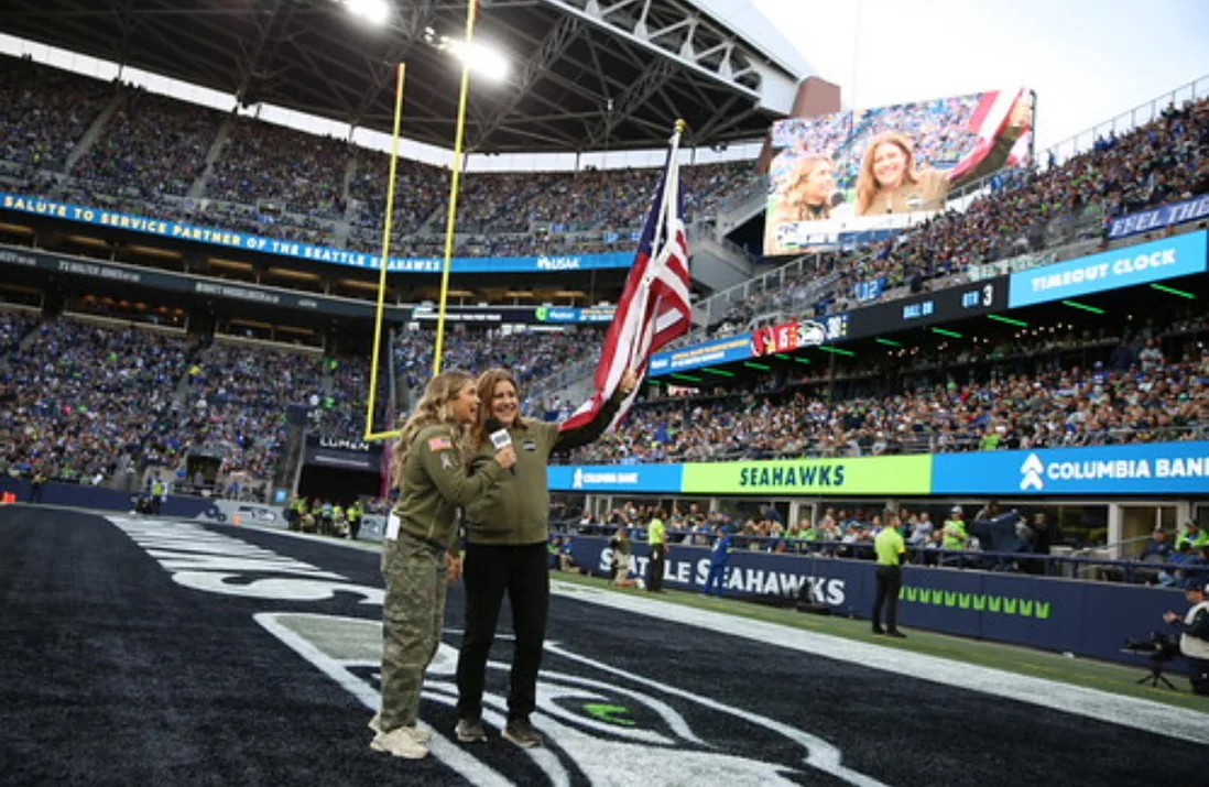 Shannon Huffman Polson: on the field at a Seattle Seahawks game